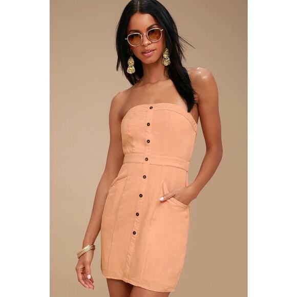 Lulus Make You Mine Peach Strapless Mini Dress Size Medium - Picture 1 of 12